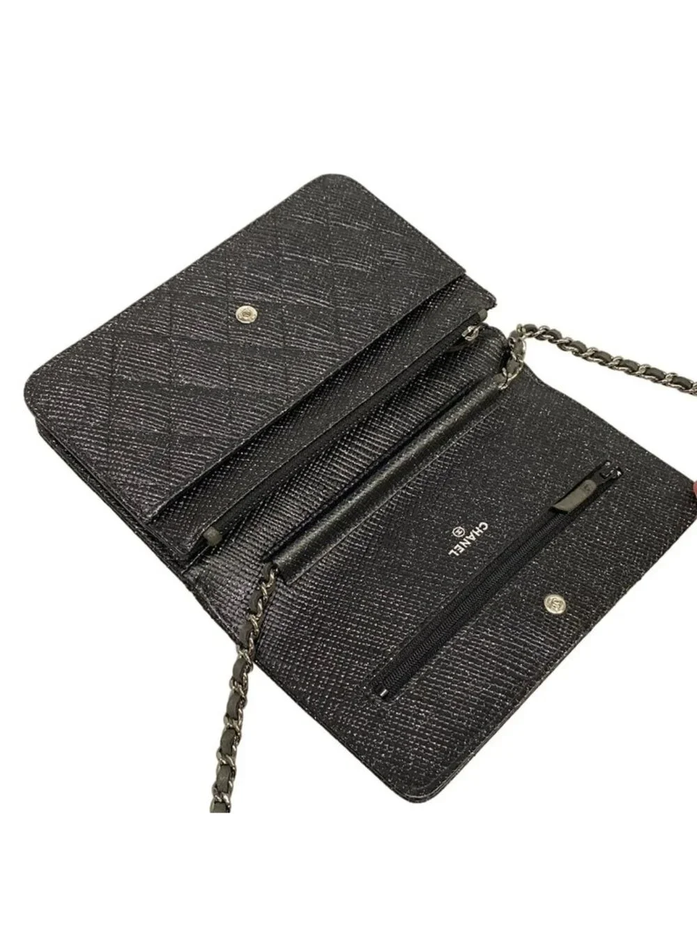 Chanel Wallet Quilted Black Chain Leather Shoulder Bag
